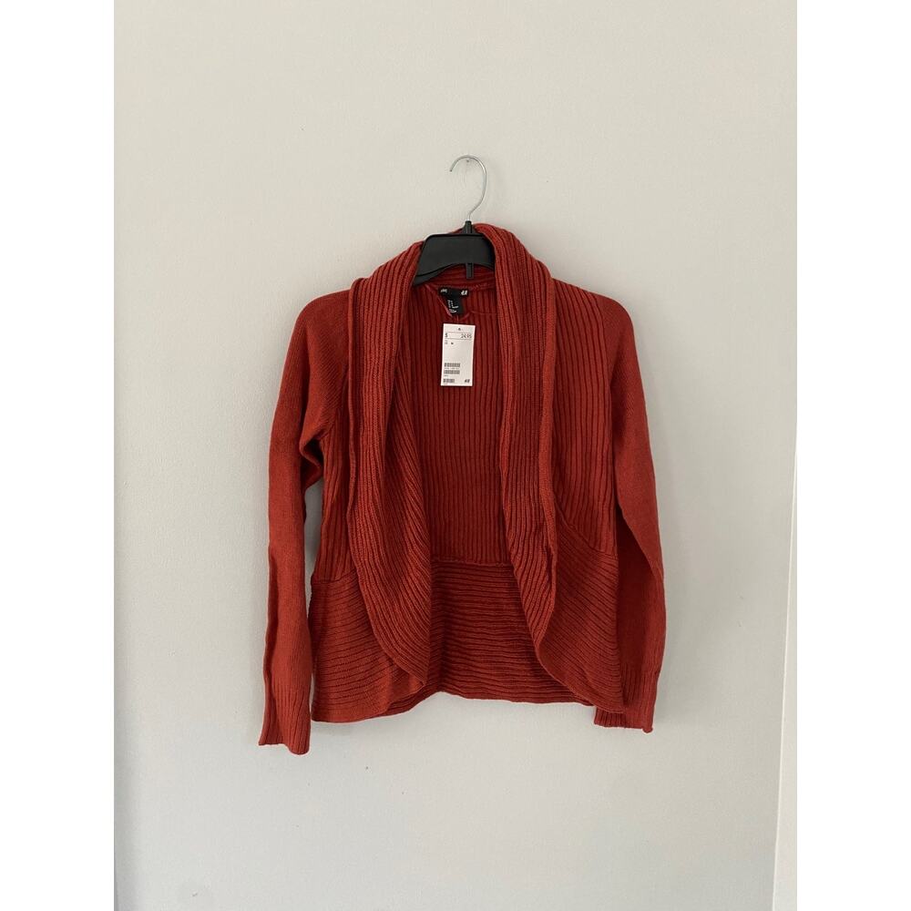 Women's H&M Basic Sz M Sweater Cardigan Long Sleeve Collared Orange/Red